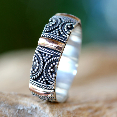 Gold accent band ring, 'Sands of Time' - Gold Accent Silver Band Ring