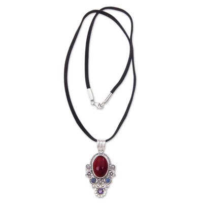 Carnelian Floral Necklace with Opal and Amethyst