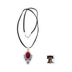 Carnelian and opal pendant necklace, 'Floral Paradise' - Carnelian Floral Necklace with Opal and Amethyst