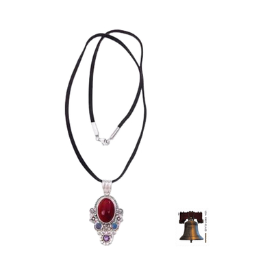 Halskette mit Anhänger aus Karneol und Opal - Karneol-Blumenhalskette mit Opal und Amethyst