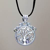 Citrine and amethyst pendant necklace, 'Tree in Paradise' - Bali Handcrafted Silver Necklace with Citrine and Amethyst