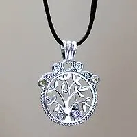 Collar colgante de citrino y amatista, 'Árbol en el paraíso' - Collar de plata hecho a mano en Bali con citrino y amatista