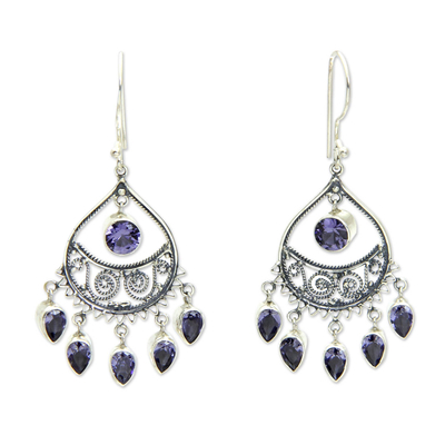 Amethyst chandelier earrings, 'Tears of the Sun' - Amethyst Crafted Amethyst Chandelier Earrings