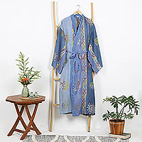 Batik robe, 'Vintage Baliku' - Handcrafted Rayon Women's Batik Lounge Robe