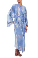 Batik robe, 'Vintage Baliku' - Long Rayon Batik Women's Robe