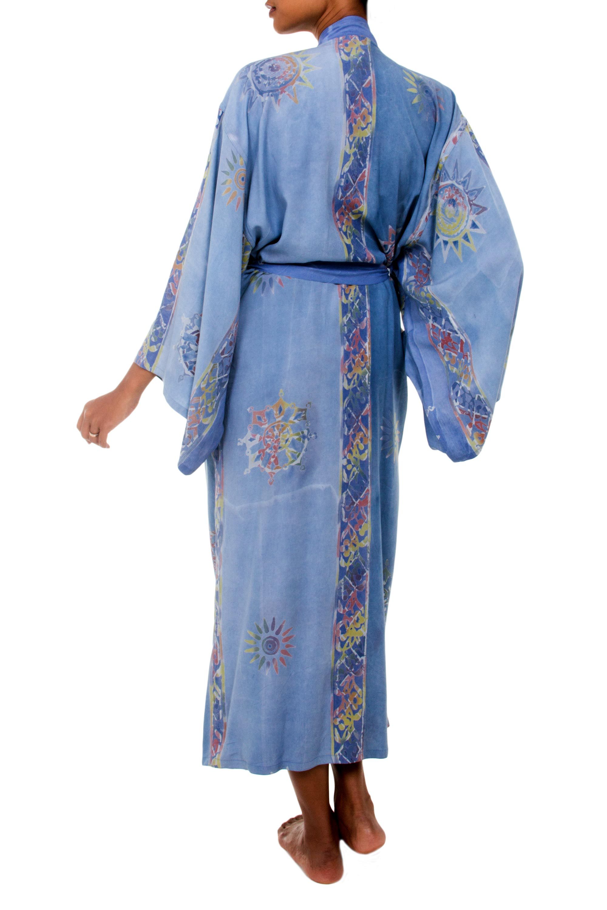 Long Rayon Batik Women's Robe - Vintage Baliku | NOVICA