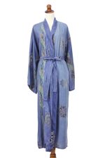 Batik robe, 'Vintage Baliku' - Long Rayon Batik Women's Robe