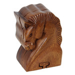 Wood puzzle box, 'Sumba Horse' - Hand Carved Balinese Wood Puzzle Box