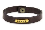 Leather wristband bracelet, 'Happy' - Handcrafted Leather and Brass Wristband Bracelet