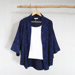 Batik kimono jacket, 'Indigo Garden' - Blue Javanese Batik Rayon Kimono Jacket