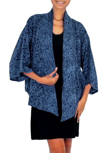 Blue Javanese Batik Rayon Kimono Jacket
