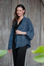 Batik kimono jacket, 'Indigo Garden' - Blue Javanese Batik Rayon Kimono Jacket
