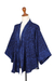 Batik kimono jacket, 'Indigo Garden' - Blue Javanese Batik Rayon Kimono Jacket (image 2f) thumbail