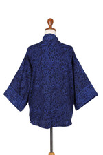 Batik kimono jacket, 'Indigo Garden' - Blue Javanese Batik Rayon Kimono Jacket