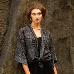 Batik kimono jacket, 'Javanese Dove' - Gray and Black Javanese Batik Rayon Kimono Jacket