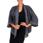 Batik kimono jacket, 'Javanese Dove' - Gray and Black Javanese Batik Rayon Kimono Jacket