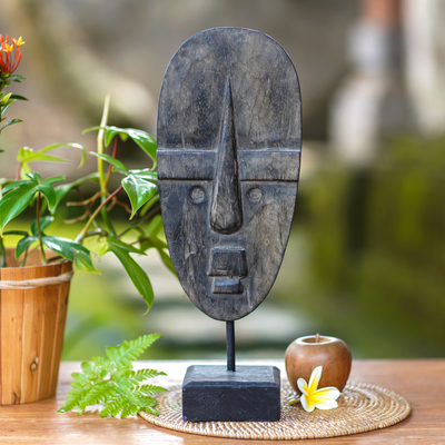 Wood mask, 'Ancestral Icon' - Vintage Finish Table Top Balinese Mask