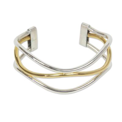 Handcrafted Silver Bracelet with 18k Gold Accents