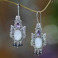 Rainbow moonstone dangle earrings, 'Sky Empress'