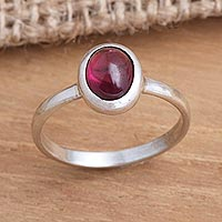 Garnet single stone ring, 'Love's Fire' - Fair Trade Jewelry Garnet and Sterling Silver Ring