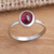 Garnet single stone ring, 'Love's Fire' - Fair Trade Jewelry Garnet and Sterling Silver Ring thumbail