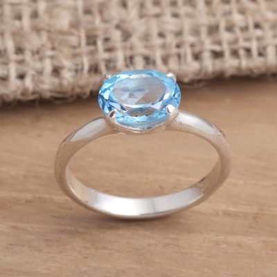 Blue topaz solitaire ring, 'Pacific Glory' - Fair Trade Blue Topaz Solitaire Ring 2 cts