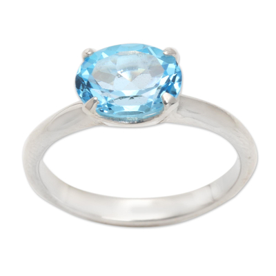 Blue topaz solitaire ring, 'Pacific Glory' - Fair Trade Blue Topaz Solitaire Ring 2 cts