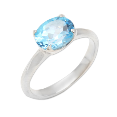 Blue topaz solitaire ring, 'Pacific Glory' - Fair Trade Blue Topaz Solitaire Ring 2 cts