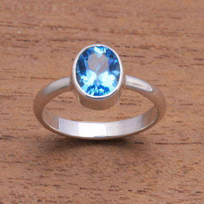 Blue topaz single-stone ring, 'True Emotion' - Blue Topaz and Sterling Silver Ring Crafted in Bali