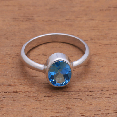 Blue Topaz and Sterling Silver Ring Crafted in Bali, 'True Emotion'