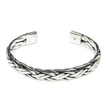 Sterling silver cuff bracelet, 'Singaraja Weave' - Braided Sterling Silver Cuff Bracelet from Bali