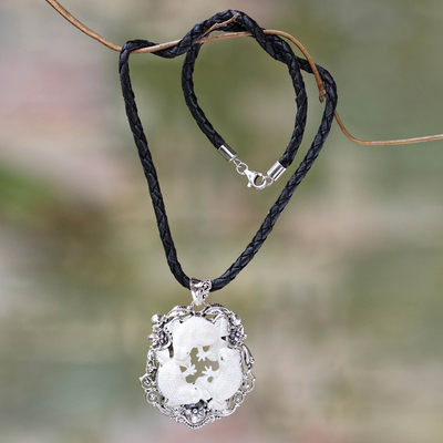 Sterling silver pendant necklace, 'Floral Frog Trio' - Artisan Crafted Sterling Silver Frog Necklace