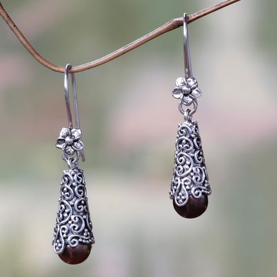 Cultured pearl dangle earrings, Brown Arabesque Dewdrops