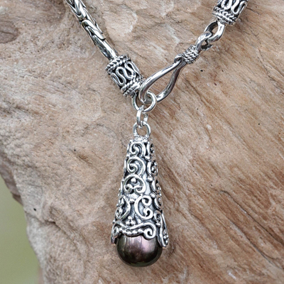 pulsera con charm de perlas cultivadas - Pulsera Charm de Plata de Ley y Perlas Cultivadas Marrón