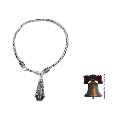 pulsera con charm de perlas cultivadas - Pulsera Charm de Plata de Ley y Perlas Cultivadas Marrón