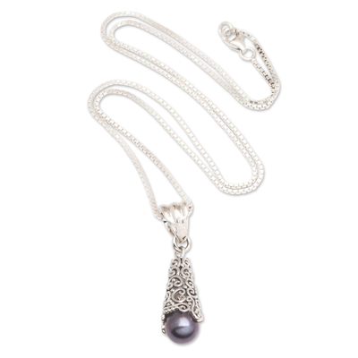 Sterling Silver and Brown Cultured Pearl Pendant Necklace