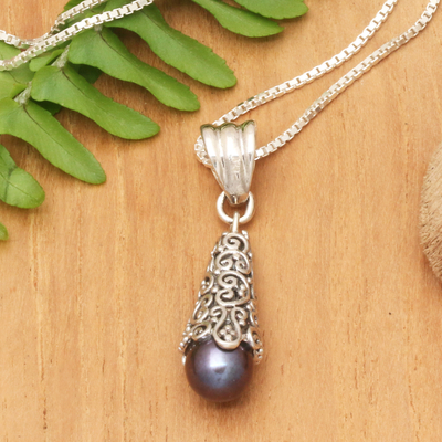 collar con colgante de perlas cultivadas - Collar con colgante de plata de ley y perlas cultivadas marrones