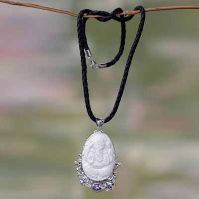 Amethyst pendant necklace, 'Balinese Lord Ganesha' - Amethyst and Silver Balinese Lord Ganesha Necklace