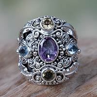 Amethyst and blue topaz cocktail ring, Butterfly Queen