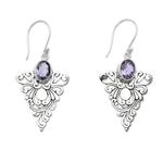 Amethyst dangle earrings, 'Java Peacock' - Artisan Crafted Amethyst Dangle Earrings