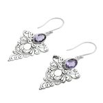 Amethyst dangle earrings, 'Java Peacock' - Artisan Crafted Amethyst Dangle Earrings