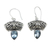 Blue topaz dangle earrings, 'Dewdrop Fern' - Balinese Artisan Crafted Blue Topaz Earrings thumbail