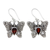 Garnet dangle earrings, 'Enchanted Butterfly' - Handcrafted Sterling Silver and Garnet Butterfly Earrings thumbail