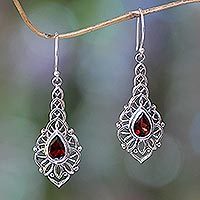 Garnet dangle earrings, 'Rapture' - Garnet and Sterling Silver Handcrafted Earrings