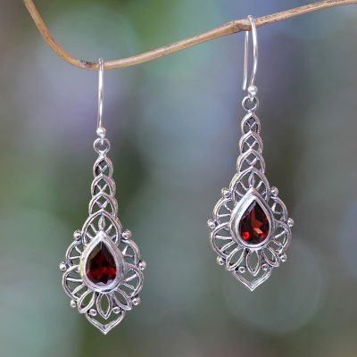 Garnet dangle earrings, 'Rapture' - Garnet and Sterling Silver Handcrafted Earrings