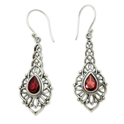 Garnet dangle earrings, 'Rapture' - Garnet and Sterling Silver Handcrafted Earrings