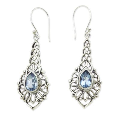 Blue topaz dangle earrings, 'Rapture' - Blue Topaz and Sterling Silver Handcrafted Earrings