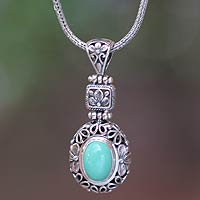 Sterling silver flower necklace, 'Plumeria Paradise' - Sterling Silver Flower Necklace with Recon Turquoise