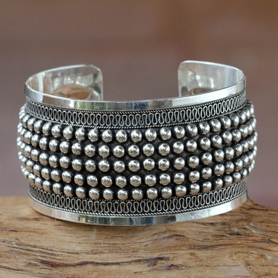 Sterling silver cuff bracelet, 'Empress' - Artisan Crafted Sterling Cuff Bracelet