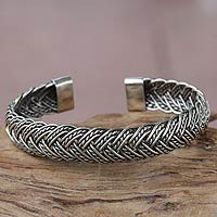 Sterling silver cuff bracelet, 'In Braids'